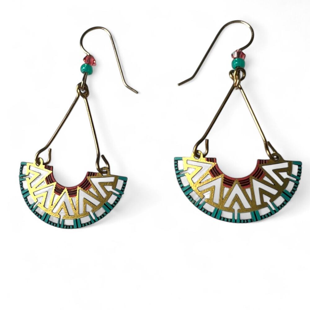 Adajio Geometric half circle earrings drop Western Native Cloisonne Dangle